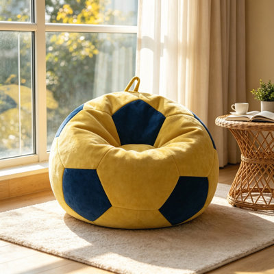 Soccer Shaped Bean Bag Chair, Multi-Color Stitching Large Size Lounge Seat, Comfort Lazy Sofa for Bedroom, Living Room, Reading Nook, Indoor Use for Adults and Teenagers