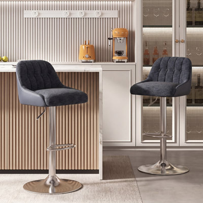 Tabourets de bar pivotants réglables améliorés - Tabourets de comptoir rembourrés en similicuir et en tissu avec base chromée pour îlot de cuisine, bar