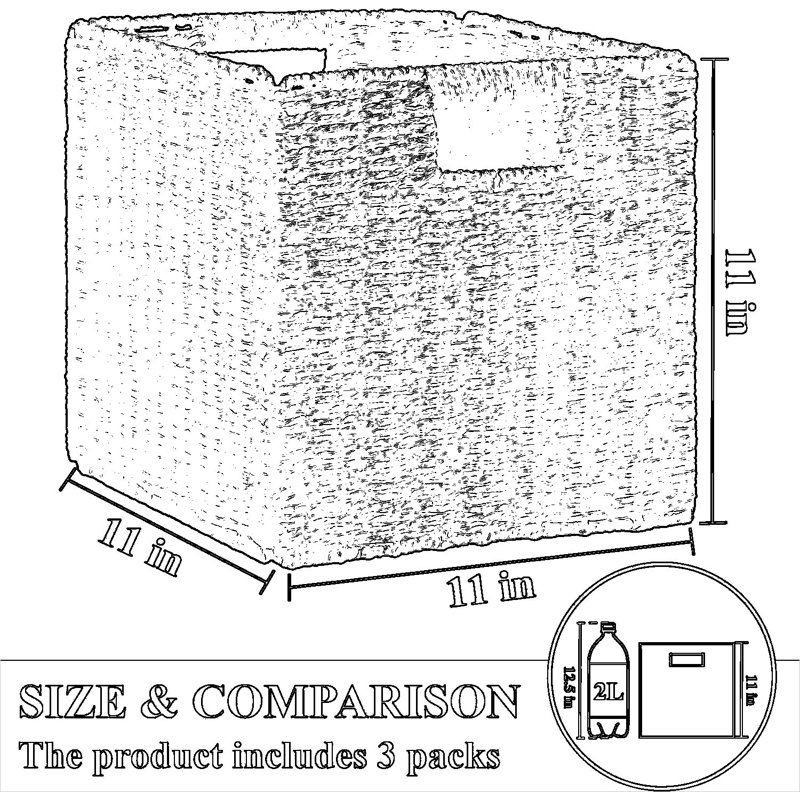 Paniers de rangement en osier tissés à la main, paquet de 3, bacs de rangement carrés pliables pour tablettes et placard