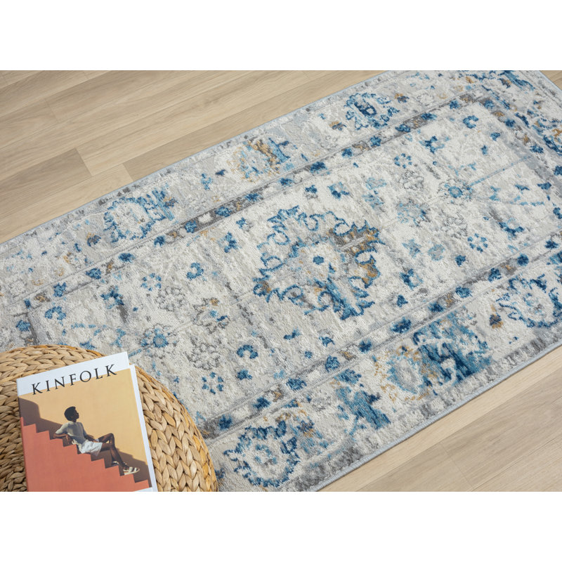 Helen Beige/Blue Rug, Rectangular 80 x 150cm