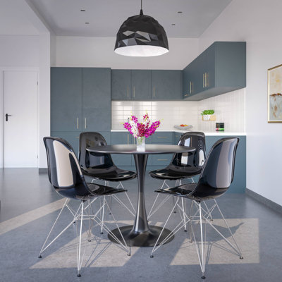 Elkton 5-Piece Dining Set With 35" Round MDF Table And 4 ABS Plastic Side Chair With Chrome Base Elkton Collection