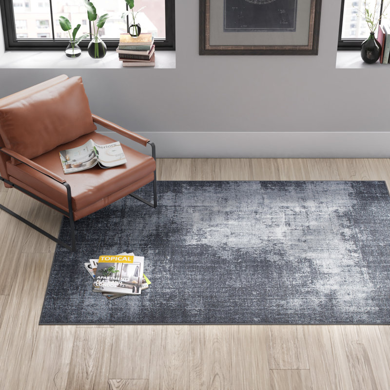Priebe Machine Washable Abstract Black/Gray Flatweave Area Rug, Runner 2'6" x 7'