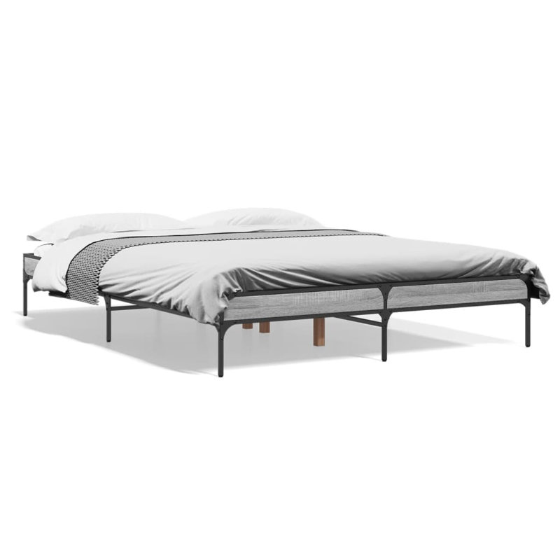 Vidaxl Bed Frame Engineered Wood And Metal, Kingsize (5'), Grey Sonoma