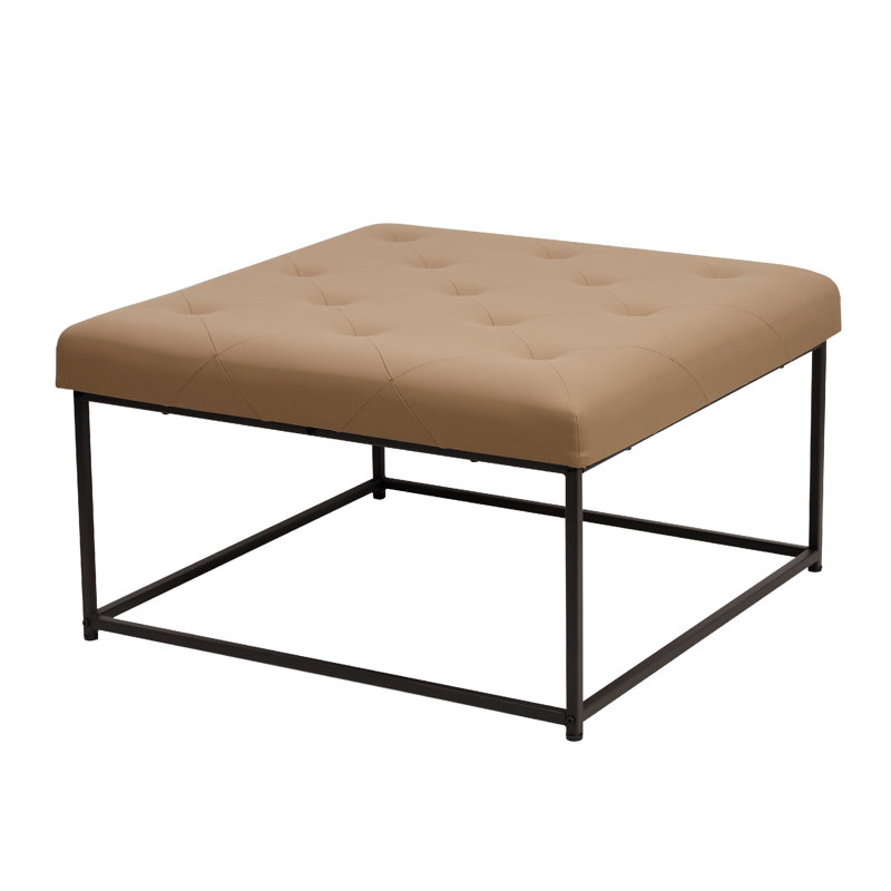 Makaiden 30" Square Upholstered Tufted Ottoman with Metal Frame, Brown