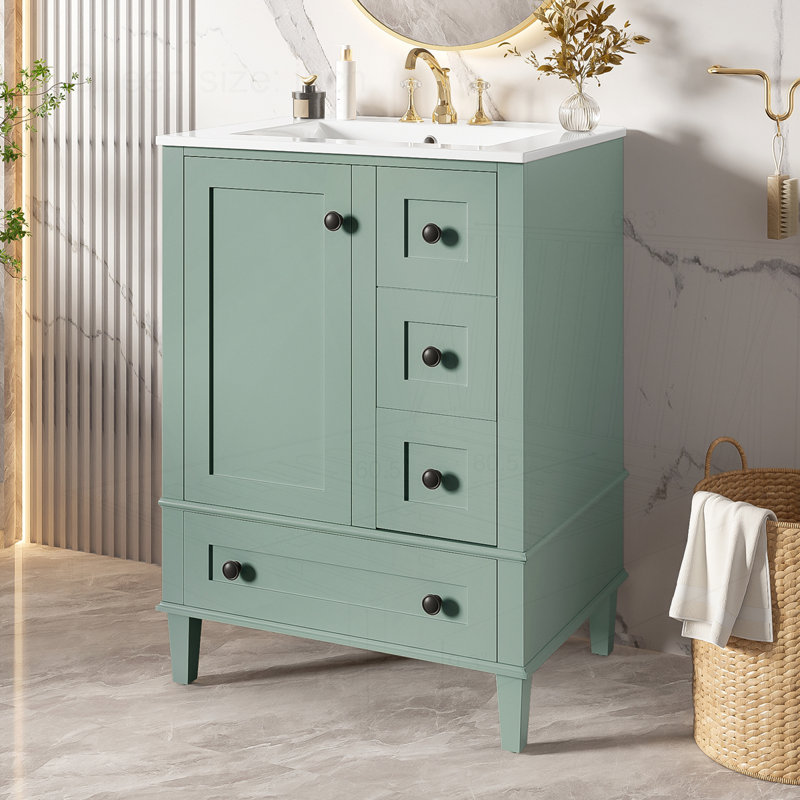 Meuble-lavabo de 24 po avec lavabo en céramique intégré, Vert clair