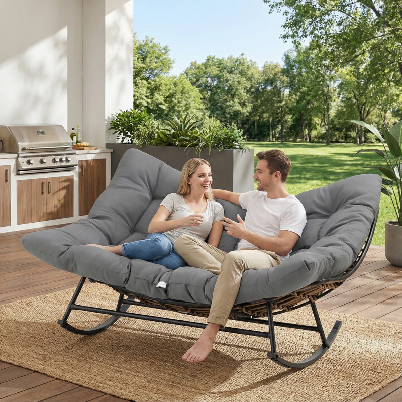 Chaise berçante en rotin pour 2 personnes