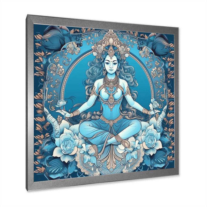 Divine Déesse Yogini en bleu sur toile, H 24 po x l 24 po x P 1 po, Cadre simple argenté