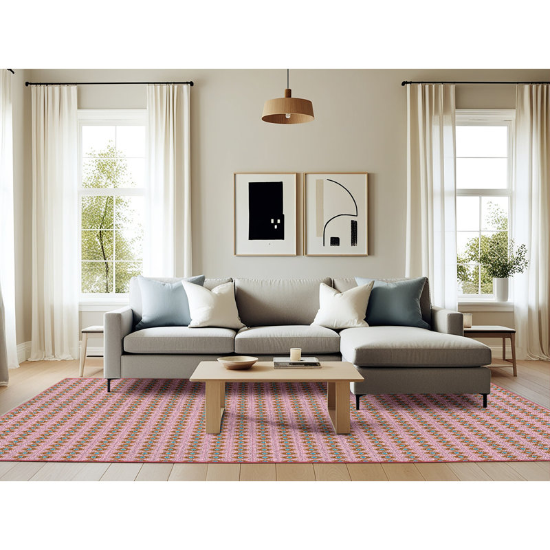 Motif géométrique rose Tapis décoratif, Rectangle 6 pi x 9 pi
