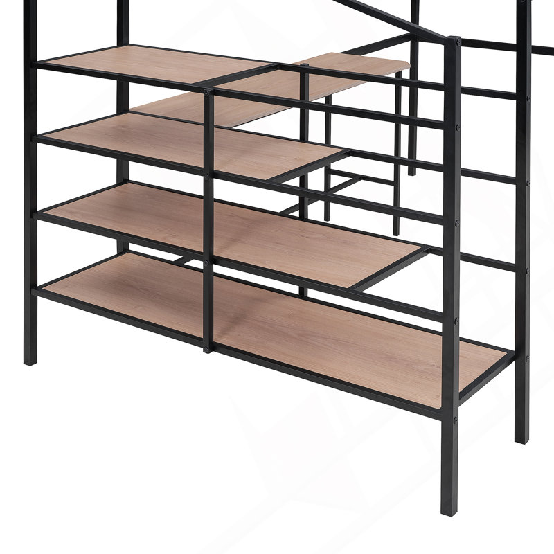 Lit mezzanine en métal Chromite avec bureau et échelle de rangement latérale