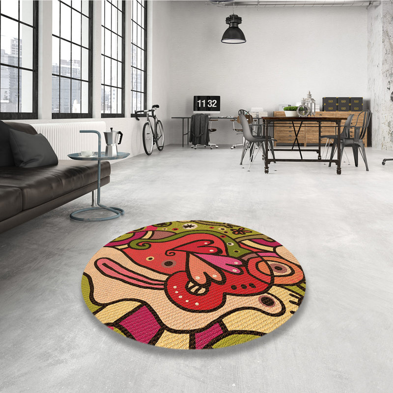 Tapis 100% à motifs lavables à la machine 2989 Pat694-ORG, Rond 5 pi