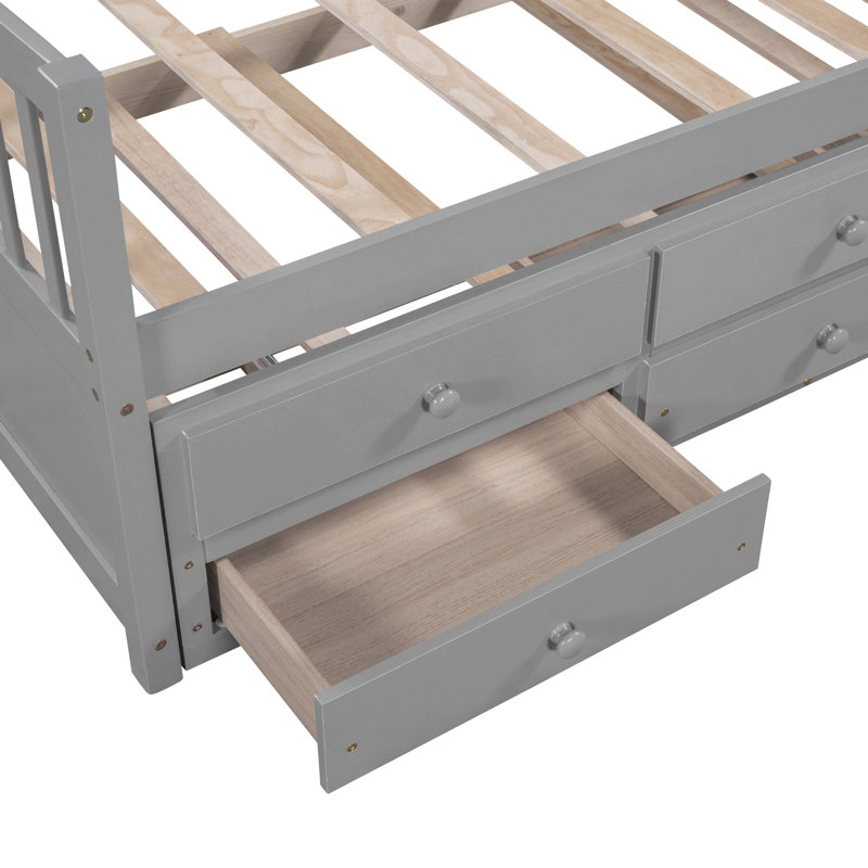 Lit de jour avec couchette et tiroirs, taille simple, Gris
