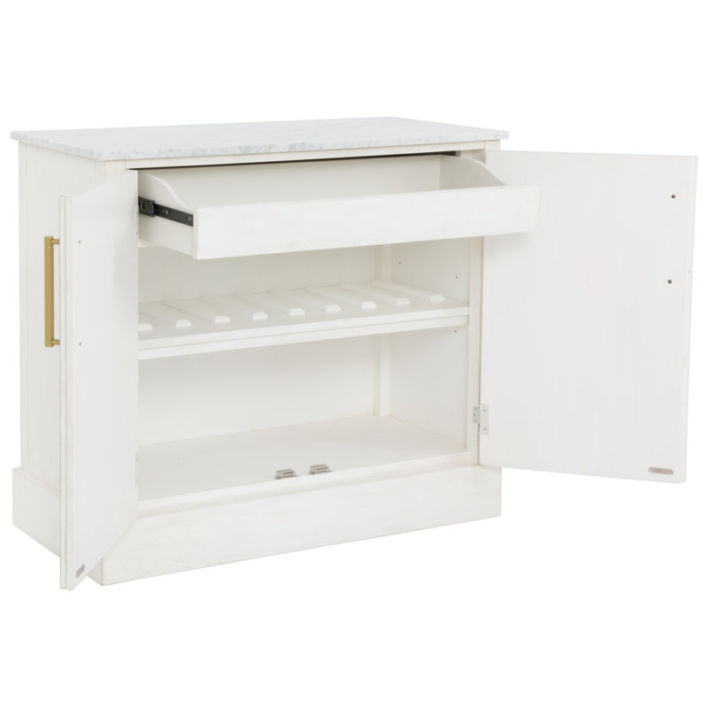 Camille Marble Bar Cabinet, Linen/Antique Gold