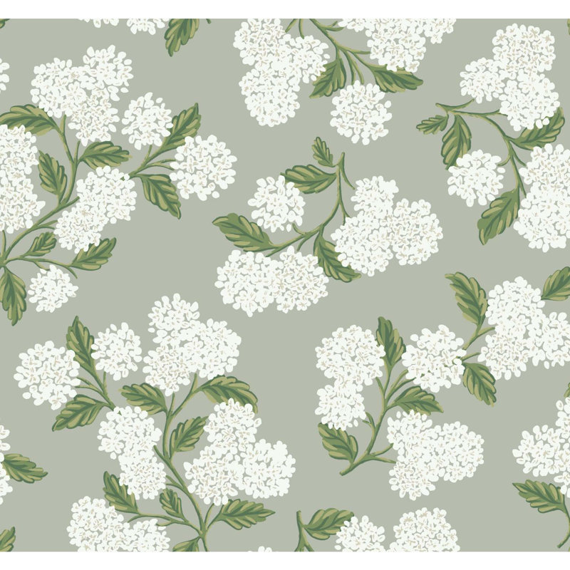 Papier peint 27 'x 27 "Hydrangea, Gris / blanc