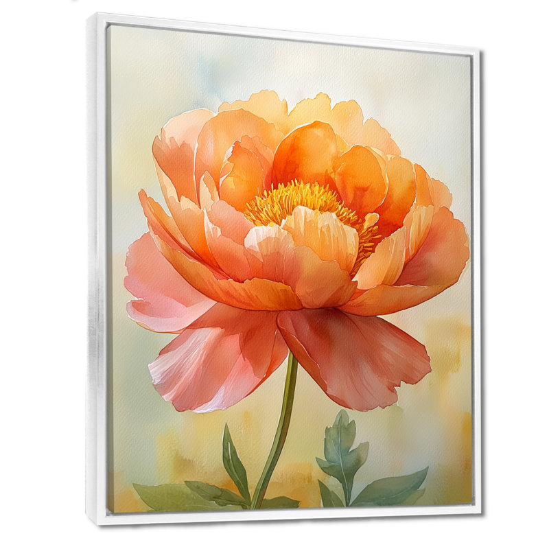Art mural pivoines ensoleillées II - pivoines, H 44 po x l 34 po, Reproduction avec cadre flottant, Blanc