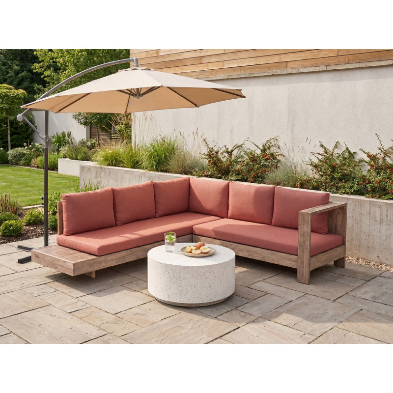 Garden Corner Sofa 5 Seater MARETTIMO Certified Acacia Wood Red, Left Hand Facing