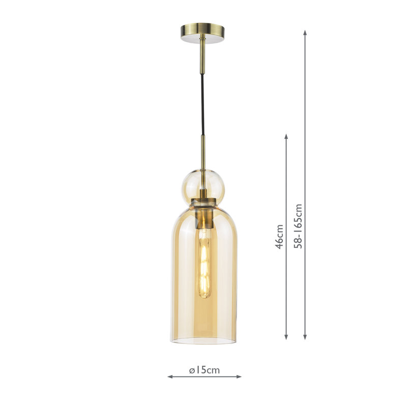 Tao 1LT PENDANT AMBER GLASS, Brushed Bronze
