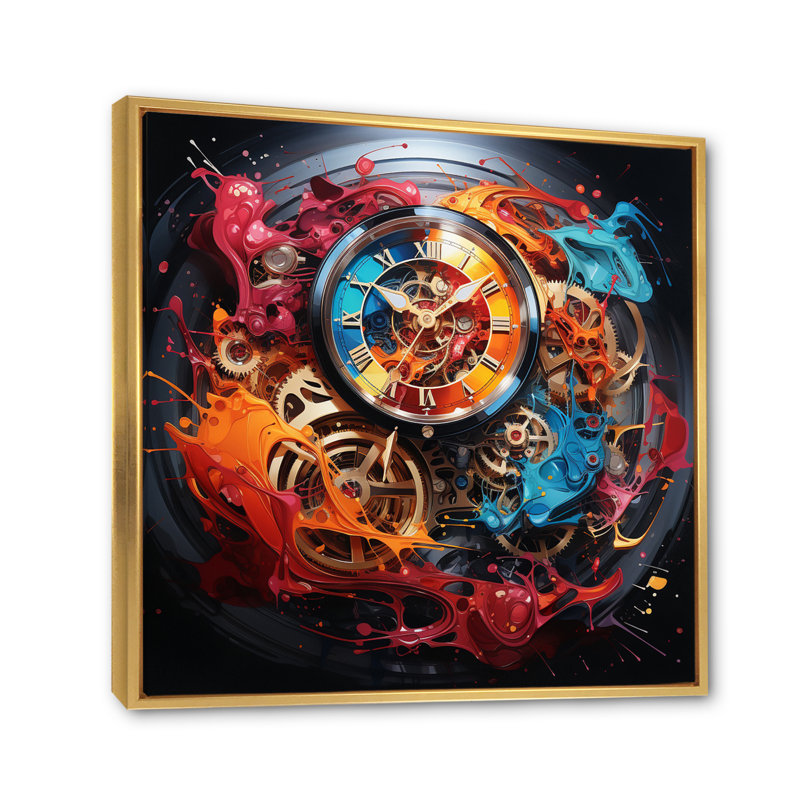 Collages abstraits de montres II - décoration murale tendance, H 16 po x l 16 po x P 1 po, Cadre flottant doré