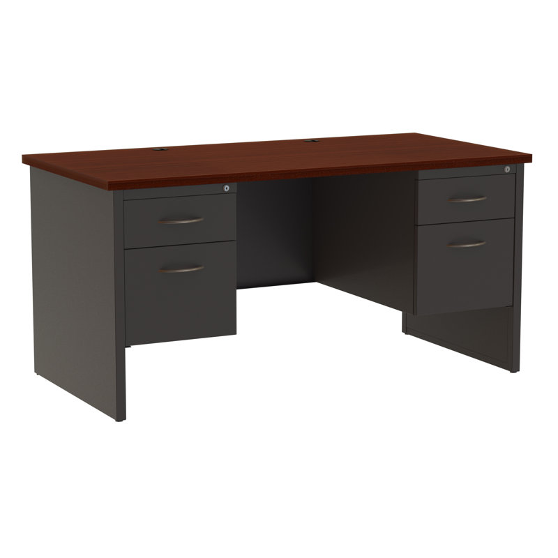 Metal Base Writing Desk, Charcoal/Mahogany