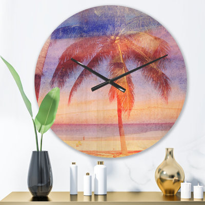 Horloge murale rétro en bois bleu clair rétro Palms