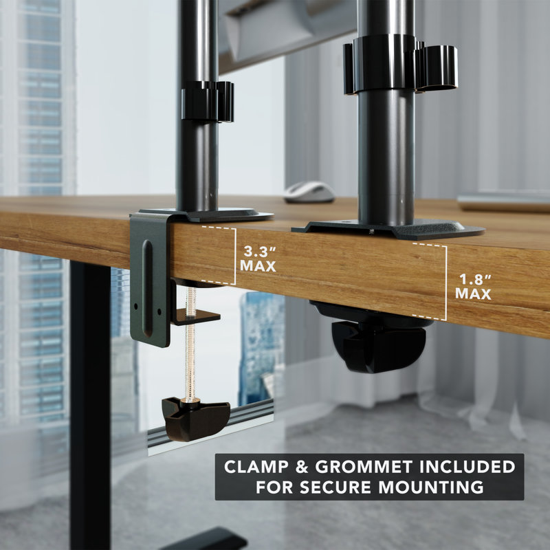 Mount-It! Dual Monitor Mount with C-Clamp & Grommet Base, Height Adjustable Arms Fit 19 - 32 Inches