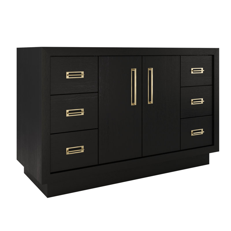Avalon Single Extra Wide Bath Vanity, Classic Black, Satin Gold, 54"