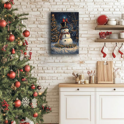 Winter Christmas Tree & Bird Xmas Unframed Canvas Wall Art  24" X 36"