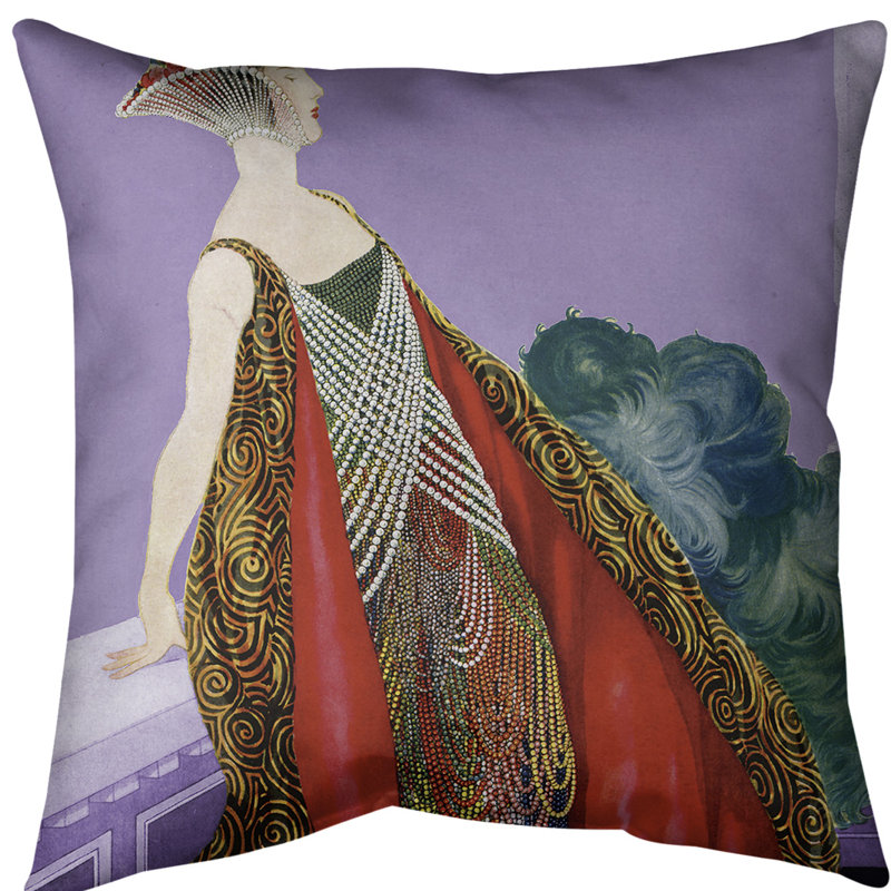 Housse de coussin Art Nouveau, Mauve / Rouge, 20 po x 20 po, Sergé de coton