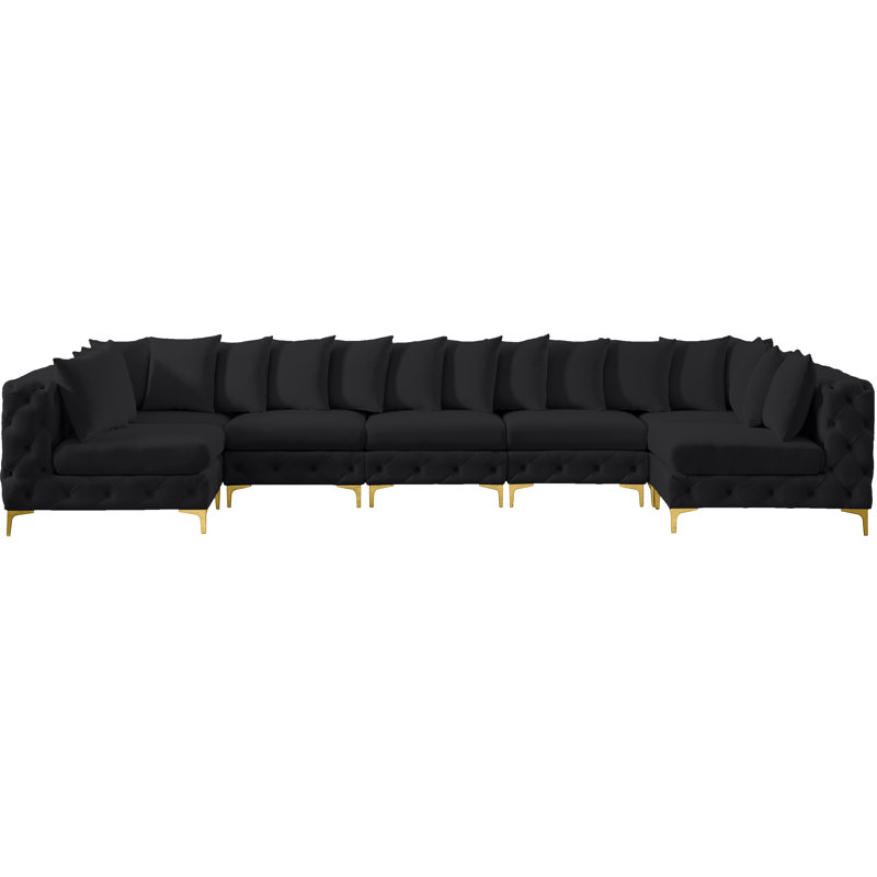 Canapé modulaire en velours réversible de 168 po de largeur, Velours noir, Synmétrique