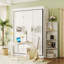 Grand lit escamotable rotatif avec armoire murale cachée, 2 tablettes latérales à 3 niveaux, bureau convertible, supports de rangement supplémentaires, lit mural multifonctionnel peu encombrant pour le bureau à domicile et les petites pièces, blanc