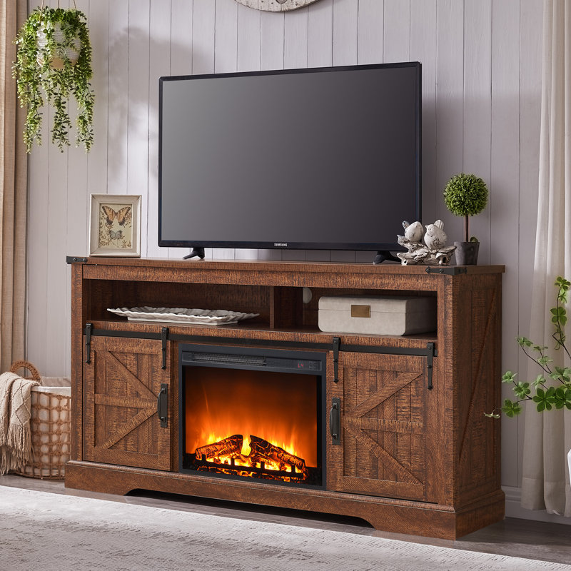 Aubriella Electric Fireplace TV Stand,Farmhouse TV Console for TVs up to 65", Reclaimed Barnwood