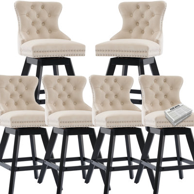 Modern Swivel Velvet Counter Height Bar Stools (Set of 6) by Blu Aired Merch
