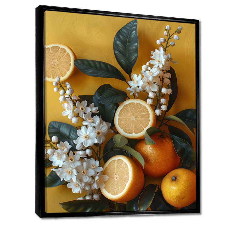 Art mural rétro «Orange Tree Bliss II» - fruits, H 32 po x l 16 po x P 1 po, Toile avec cadre flottant noir
