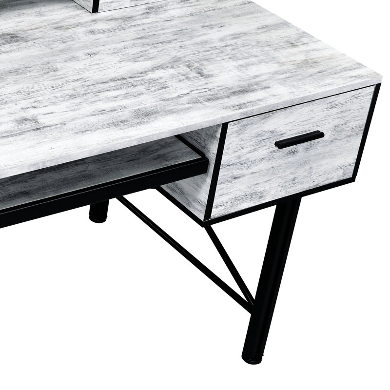 Bureau à 5 tiroirs, blanc et noir antique, bureau rectangulaire en métal à 5 tiroirs