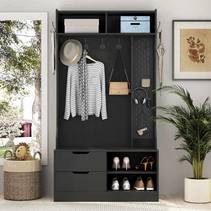 Hall Tree With 6 Hooks,Coat Hanger, Entryway Bench, Storage Bench,For Entrance, Hallwa, Black