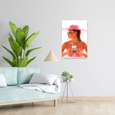 1980S Young Woman In Bathing Suit Having A Drink Classic Retro Vintage Tropical Wall Art