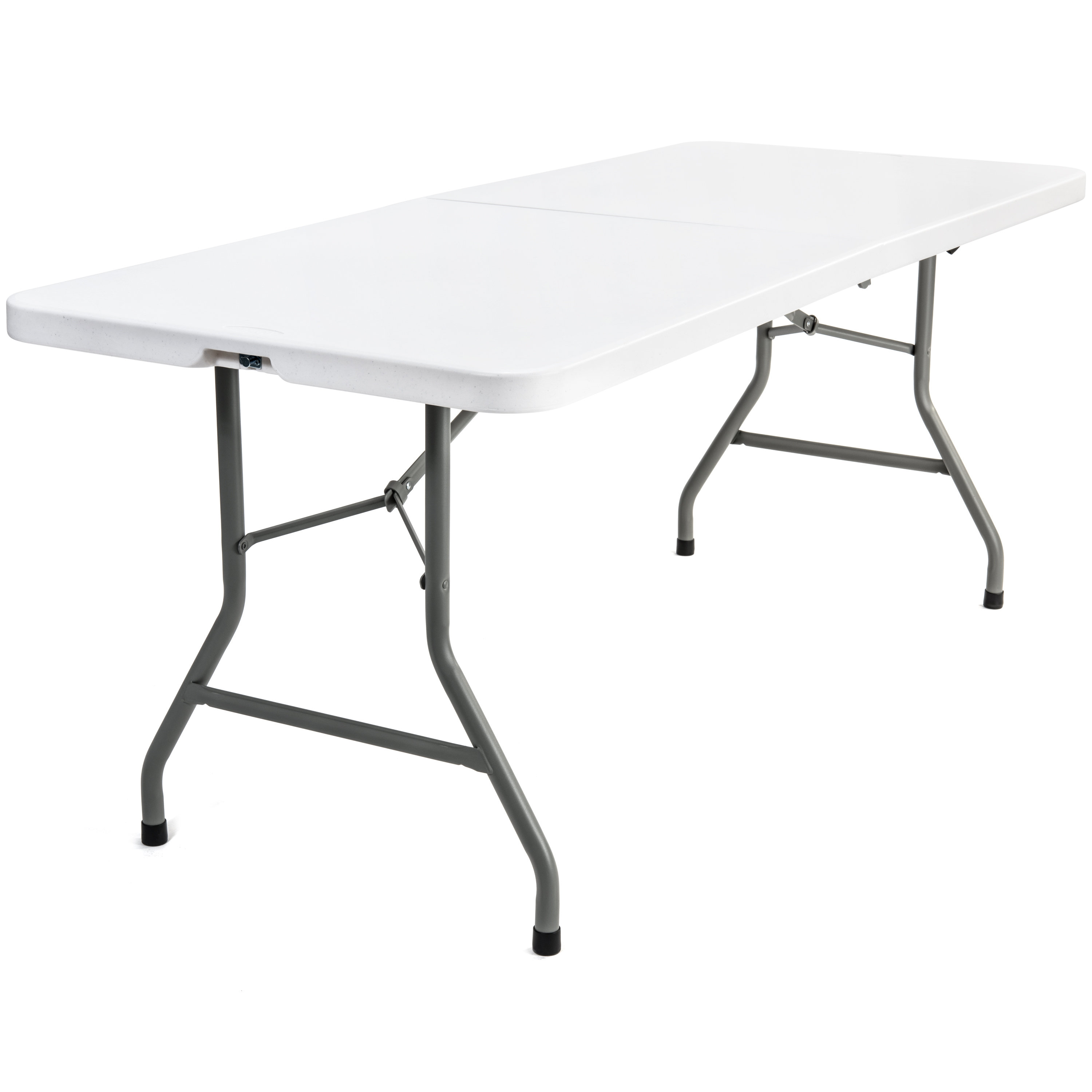 MoNiBloom 8Ft Folding Heavy Duty Table, Indoor Outdoor Portable Rectangle  Plastic Picnic Desk with Steel Frame and Handle, White 