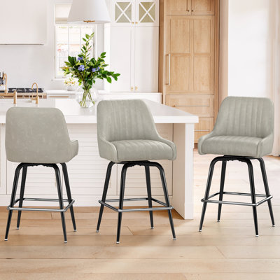 Modern Swivel Counter Height Bar Stools | Premium Faux Leather with 96° Recline, Outer Footrest, Heavy-Duty Stools for Kitchen Island & Home Bar, Scratch & Noise-Free Base
