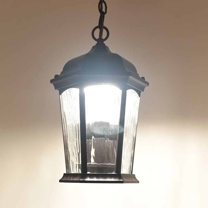 Bronze LED Hanging Lantern with Flickering Flame, Dual Modes, Water Glass, Wall Switch
