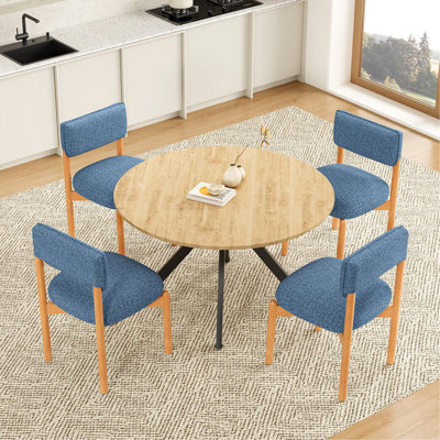 Chaise de salle à manger moderne en mélange de lin et bleu (ensemble de 2)