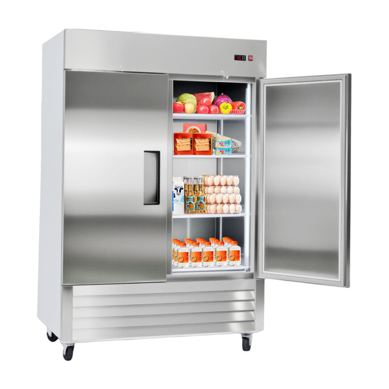 Commercial Refrigerator, 32.2 in Width Reach In Upright Refrigeration Double Door, 43.2 Cu.ft Auto-Defrost Stainless Steel Refrigerator with 8 Adjustable Shelves, 32 to 50℉ Temp Range, 4 Wheels