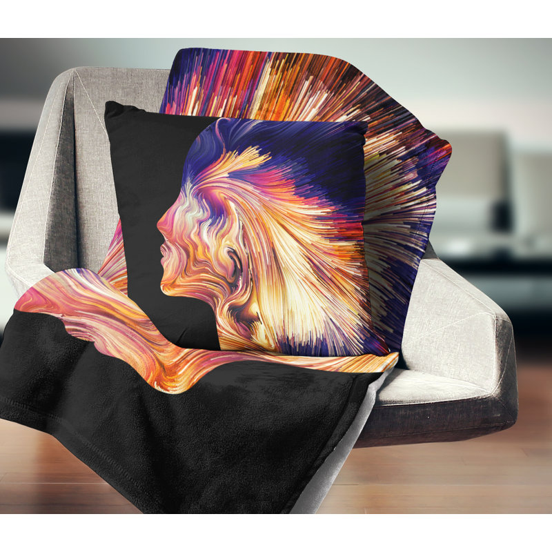 Endless Imagination - Abstract Printed Pillow, Orange/Blue, 18" x 18", Throw Pillow