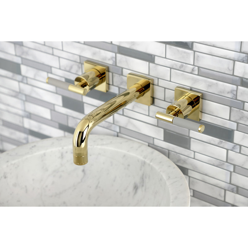 Kingston Brass Concord Two-Handle 3-Hole Wall Mount Bathroom Faucet, Polished Brass, Lever Wrap