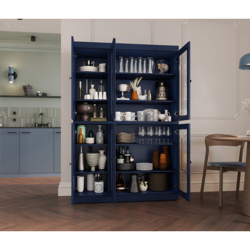 48.5" W Solid Wood and Glass China Cabinet, Navy