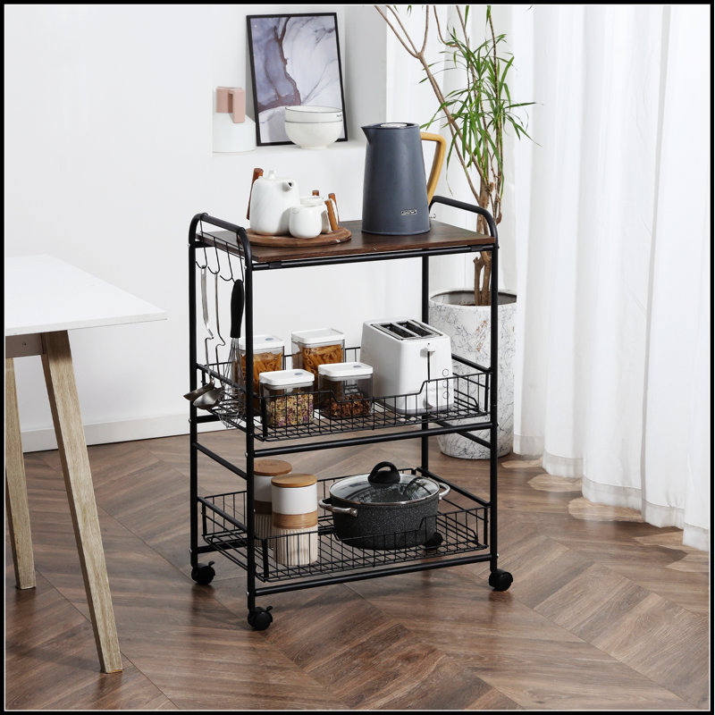 3 Tier Rolling Kitchen Cart With Storage, Ideal For Organizing And Maximizing Space In Any Home