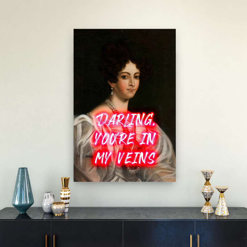 Dark Romance Neon Quote Classic Dramatic Elegant Portrait Wall Art Print 1 Piece Wrapped Canvas Wall Art