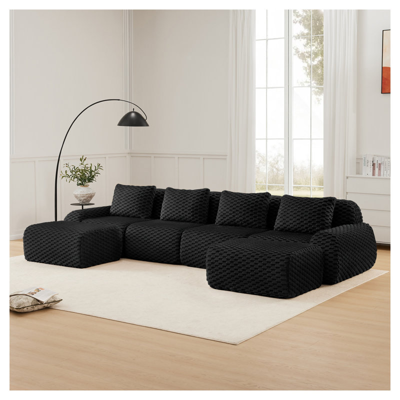 Canapé modulaire en forme de U de 146 po de style canapé noir modulaire surdimensionné à 4 places à 4 places avec repose-pieds mobile