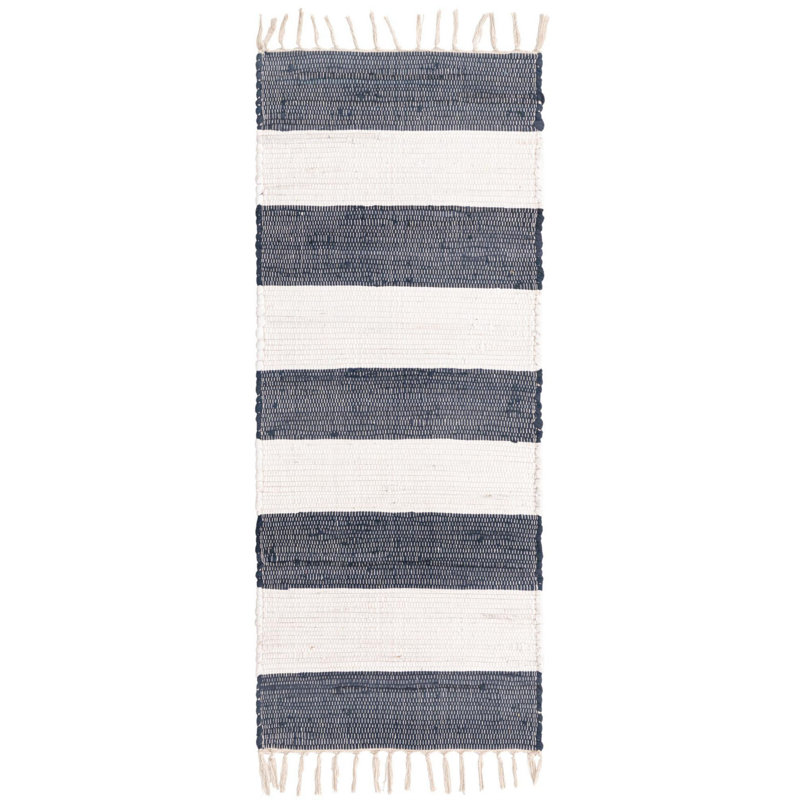Tapis uni / rayé bleu foncé Carlotta, Tapis de couloir 2 pi x 5 pi 1 po