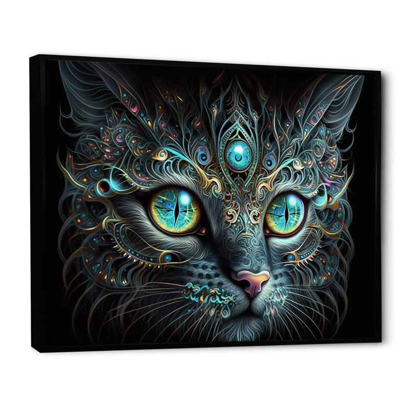 Art mural sur toile lumineux avec des yeux bleus I - animaux, L 44 po x H 34 po, Toile avec cadre flottant noir