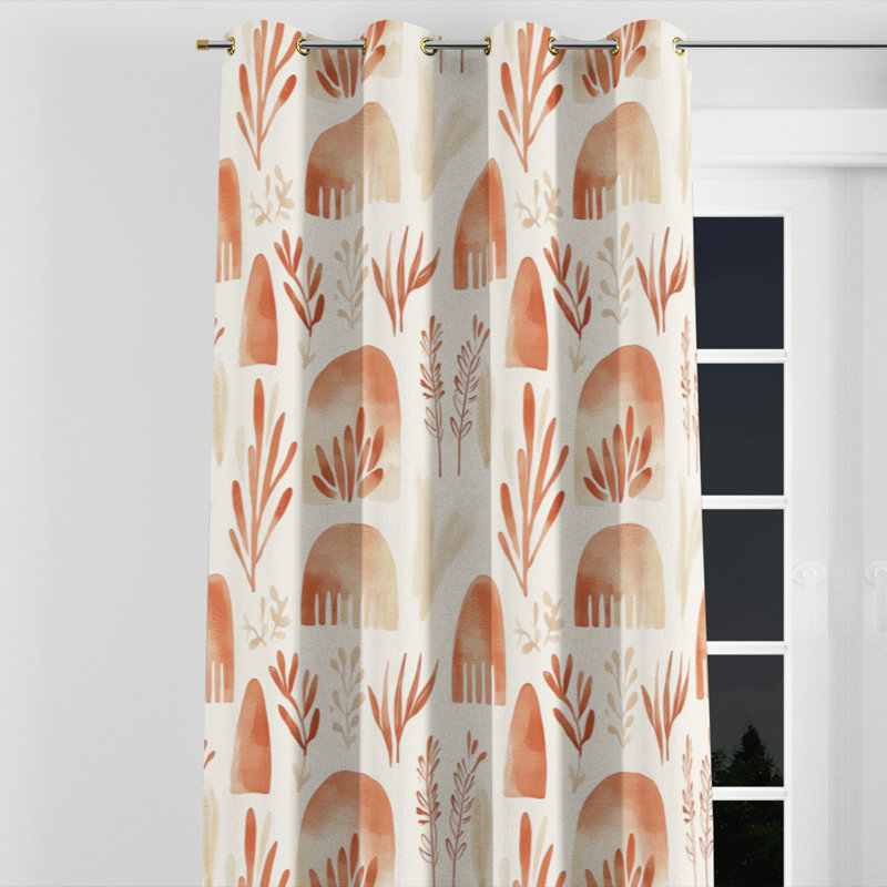 Rideaux occultants abstraits - rideau à œillets Boho Terra orange - 1 panneau, Œillets dorés, L 52 po x L 108 po