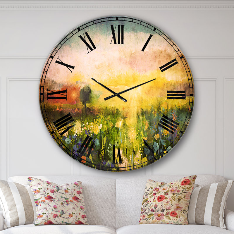Sunset Meadow Landscape - Horloge murale traditionnelle, Surdimensionné